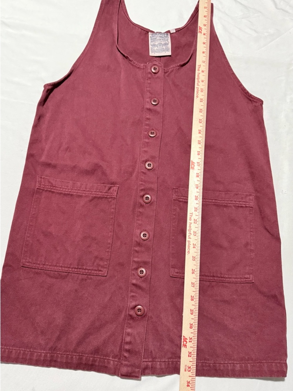 Jungmaven Hemp Organic Cotton Button Front Pinafore Jumper Dress Burgundy Large - Picture 3 of 6